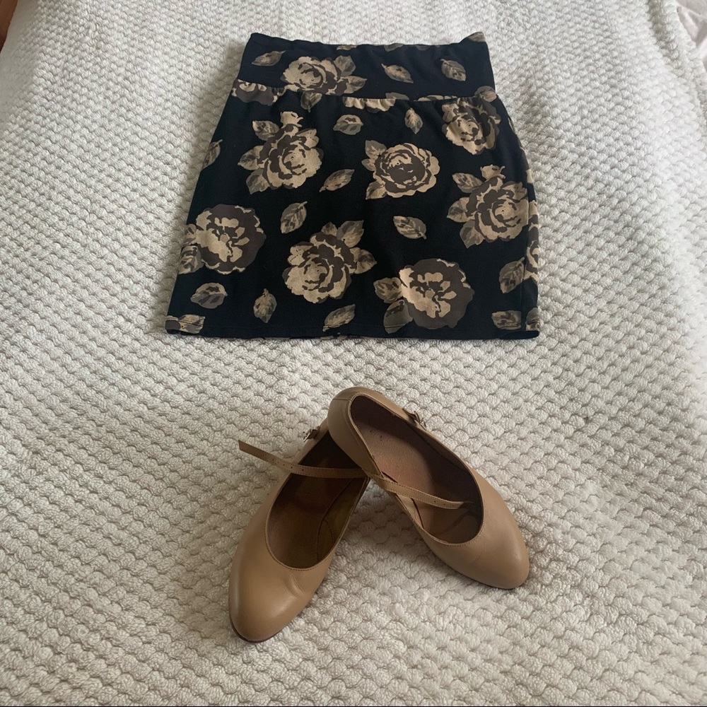Cute & Classy Black with Beige Floral Skirt by Talula